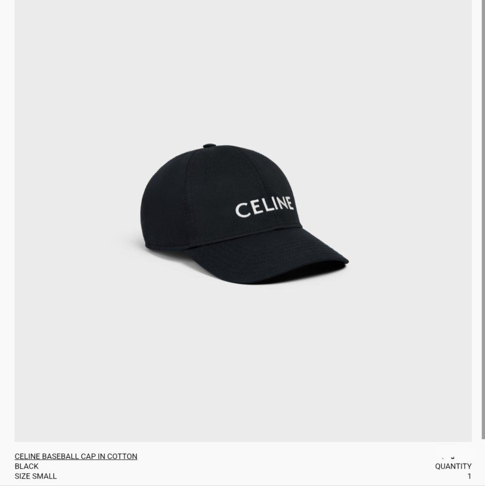 Celine Black Cotton Black Baseball Cap Hat Authentic